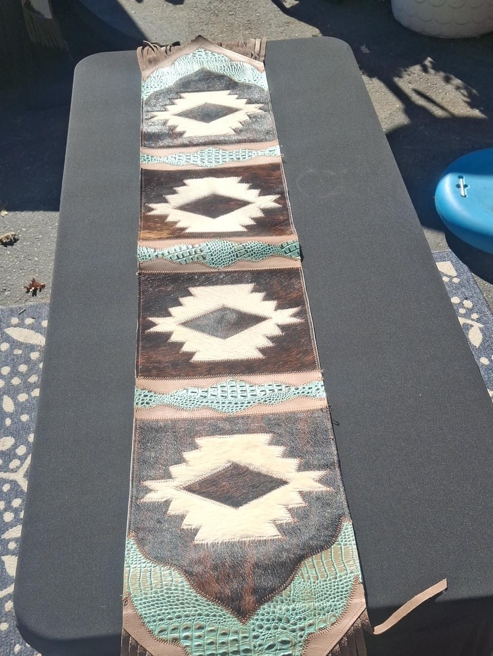 Handcrafted Southwestern Table Runner in Brown, Cream & Teal